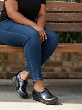 Dansko Black Patent Leather Clogs